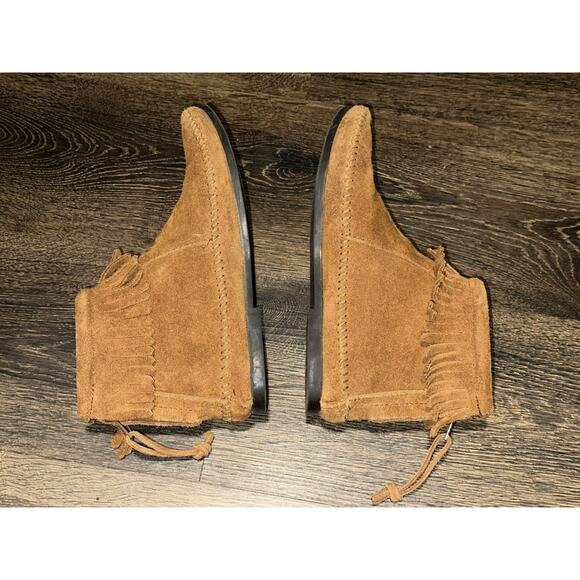 MINNETONKA Womens Moccasins Sz 7 Brown Suede Fringe Zip Ankle Boots - Picture 5 of 9